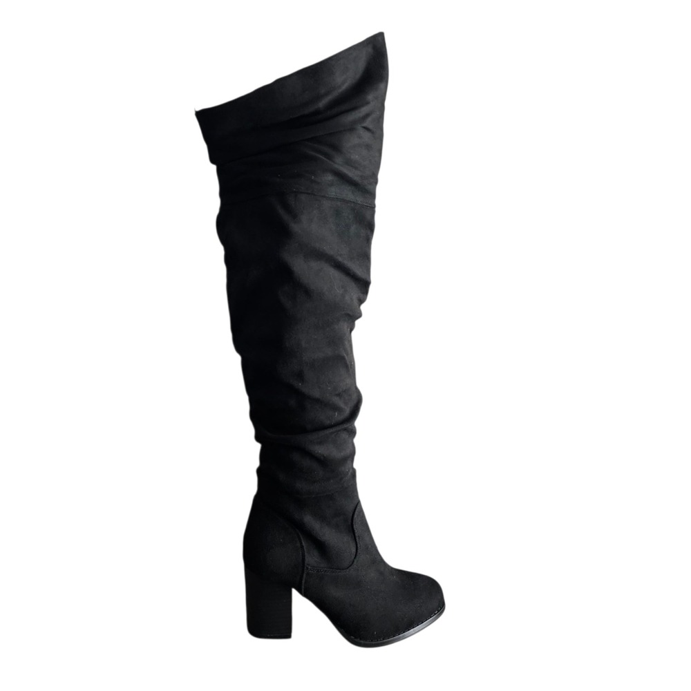 Journee Collection Women's Size 6 Kaison Over the Knee Boots Black Faux Suede
